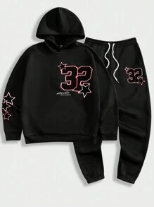 Manfinity VCAY Men's Loose Knit Long Sleeve Sweatshirt Set, For Fall Winter - Black - View 3