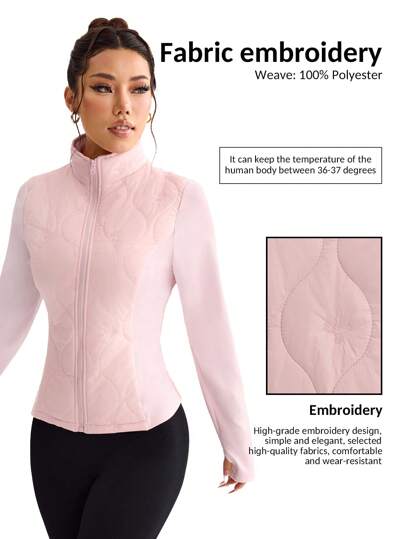 Easithlete Veste de sport zippée coupe slim de couleur unie pour femmes, hiver