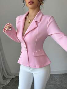 Selianne 女士修身粉色衬衫，配仿口袋和仿领 - 粉色 - 查看 3