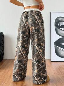 Coolane 女士秋冬返校基本款针织迷彩弹力舒适军绿色阔腿运动裤 - 彩色 - 查看 2