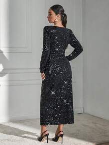 EURMUSE Sequin Embellished Fitted Dress, Stylish Party Wear - Black - View 8