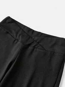 SHEIN Tween 女童简约舒适高腰交叉腰撞色网眼紧身打底裤，黑色 - 黑色 - 查看 3