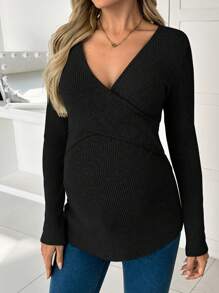 SHEIN 孕妇休闲纯色交叉裹身哺乳 T 恤