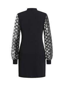 SHEIN Clasi Women's Sequin Sleeve Patchwork Fashion Party Dress