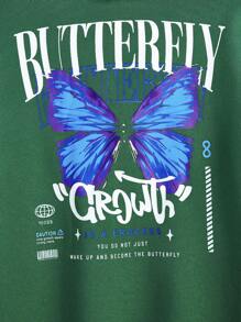 Manfinity VCAY Men Slogan & Butterfly Print Pocket Hoodie, For Fall Winter - Dark Green - View 3