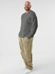 Manfinity NXTstreet Plus Size Men's Loose Fit Crew Neck Cable Knit Long Sleeve Sweater