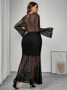 SHEIN Frenchy Vestido largo casual de manga larga en unicolor y con detalles de empalmes en talla grande