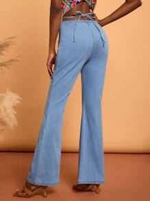 Abeille Creations Jeans bleu clair lavés, style cowgirl évasé extensible pour femmes de créateur, pour sortir, les vacances, le printemps et l'été, les festivals, adapté pour Ibiza
