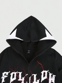 ROMWE MEN Street Life Men's Zipper Hoodie Sweatshirt, Simple And Stylish Casual Daily Wear - Black - View 6
