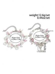 ROMWE Kawaii 2 件可爱甜心蝴蝶结仿珍珠吊坠手链套装，友谊和情侣礼物，情人节礼物情人节、妈妈、母亲、母亲节、礼物 - 淺粉色 - 查看 4