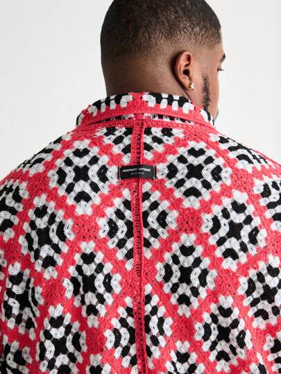 Manfinity VCAY Cárdigan de estilo callejero negro, blanco y rojo talla grande para otoño e invierno