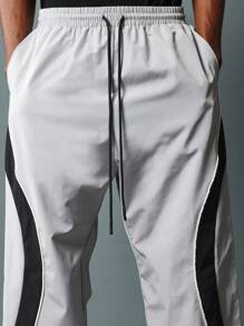 SUMWON Loose Fit Pull On Pants With Curve Colour Block Panel & Piping