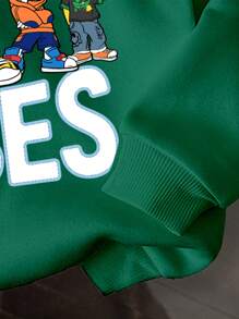 SHEIN Leap Crew 男童休闲舒适加厚针织长袖连帽衫 - 綠色 - 查看 4