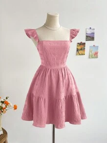 Soleia Vacation Short Cap Sleeve Green Simple Casual Everyday Dress,Pastel Dresses For Women