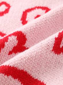 少女休闲心形图案开衫，秋冬款 - 粉色 - 查看 7