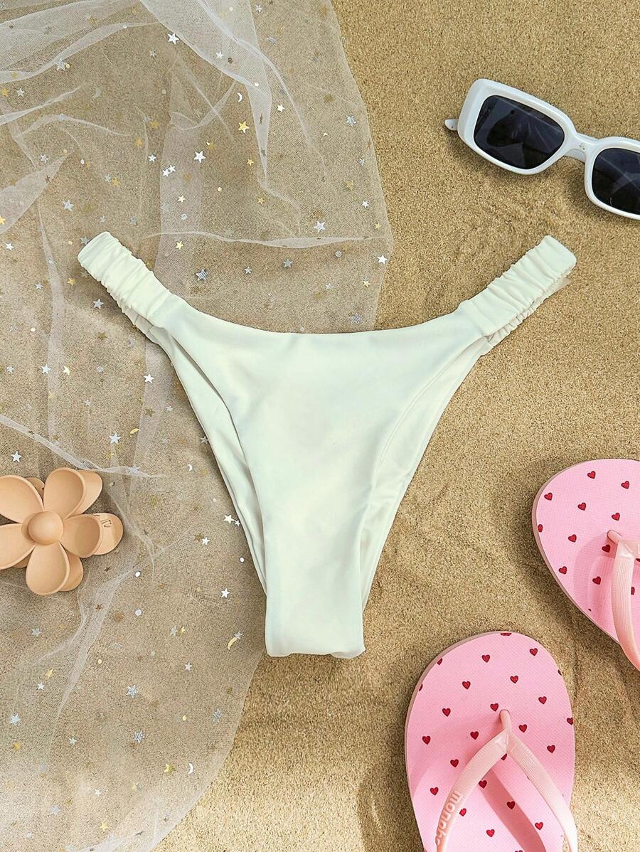 SHEIN Swim Summer Beach Solid High Cut Bikini Panty - White - View 1