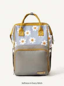 Cozy Pixies 1pc New Mom Bag Daisy Print Backpack, Spacious Multi-Function Maternity Nappy Bag For Outdoor Casual Wear - Multicolor - View 7
