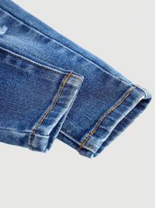 SHEIN Infant/Baby Girl Blue Denim Ripped Skinny Pants - Medium Wash - View 3