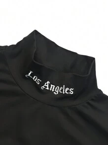 Manfinity LEGND Camiseta informal de manga larga con cuello alto y estampado de letras, estilo minimalista, para hombres de talla grande