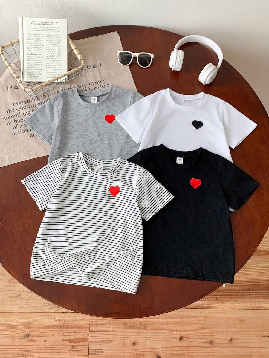 SHEIN 男童夏季休闲日常圆领短袖 T 恤 - 彩色 - 查看 1