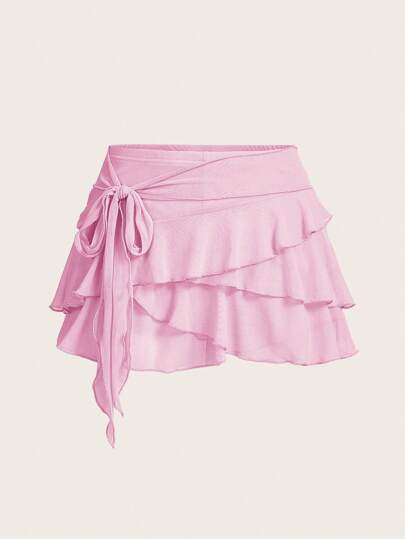 SHEIN ICON Women's Multi-Layer Ruffle Trim Low Rise Y2K Mini Black Skirt