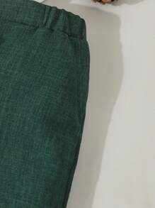 SHEIN 男婴 3 件套绅士服装套装：蝴蝶结衬衫 + 双排扣背心 + 裤子，时尚适合派对、生日、婚礼、洗礼 - 墨綠色 - 查看 5