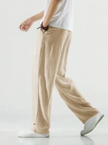 Manfinity Hypemode Pantaloni da uomo a vita dritta con vita a cordoncino, vestibilità morbida e colore unito