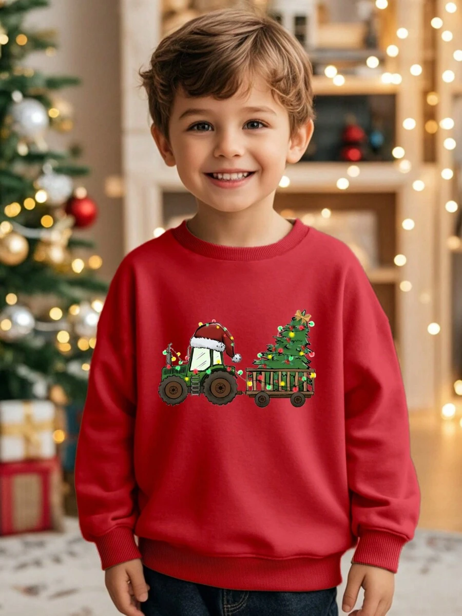 SHEIN Young Boy Round Neck Long Sleeve Printed Minimalist Sweatshirt, Casual Everyday Wear