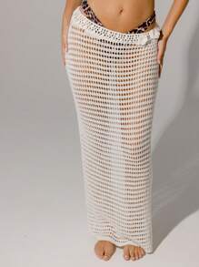 Aralina Delicate White Crochet Rosette Boho Floor-Length Maxi Skirt - Grey - View 1