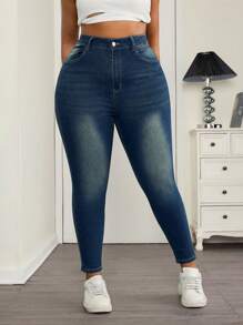 SHEIN SXY Jeans Skinny Vita Alta Lavati Taglia Più