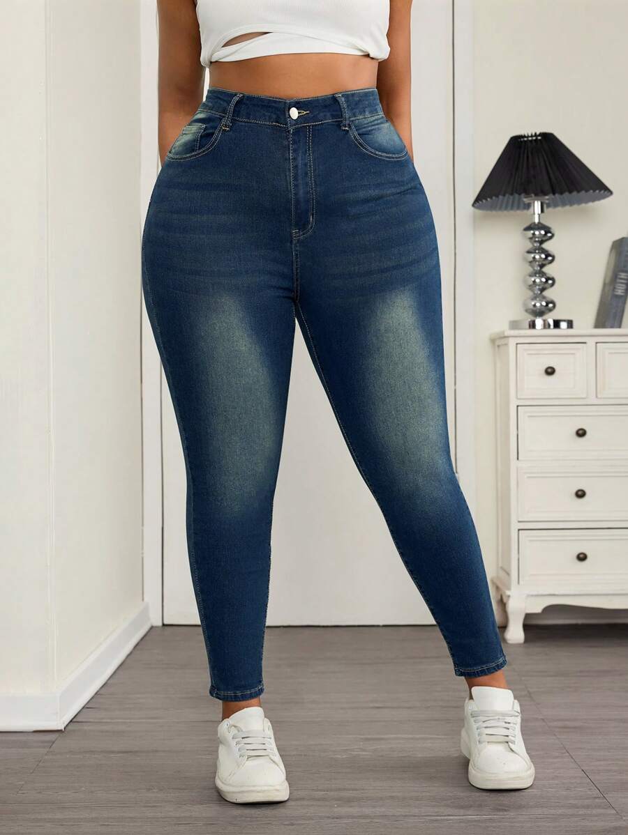 SHEIN SXY Jeans Skinny Vita Alta Lavati Taglia Più