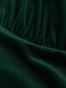 SHEIN MOD Plus Size Women Velvet Cinched Waist Lantern Sleeve Midi Dress, Autumn/Winter - Dark Green - View 4