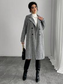 Chiquease Manteau trench à double boutonnage de style anglais, haute gamme de couleurs noir et blanc, mi-long, pour femmes, automne/hiver