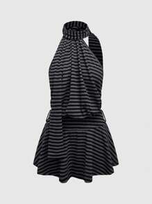 ROMWE Grunge Punk 2pcs Women Vintage Sexy Backless Colorblock Striped Wrap Scarf & Mini Dress Set