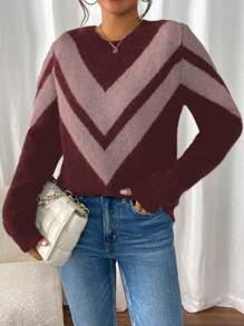 Chiquease 2022 Autumn/Winter New European & American Blogger Same Style Fashionable Colorblock Round Neck Loose Knit Sweater Knit Pullover Fall