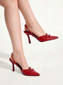 CUCCOO CHICEST Tacones altos de mujer de punta fina con lazo, elegantes y sexys, color rojo. Outfit elegante para citas, fiestas, Navidad y Año Nuevo