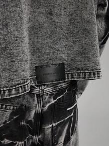 NEON BLANC 男士街头时尚黑色短款编织长袖牛仔衬衫