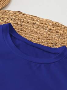 INAWLY 女士圆领短袖骷髅印花休闲上衣 图案 T 恤 女士上衣 - 藍色 - 查看 3