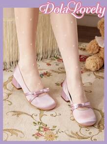 Dola Lovely Round Toe Low Vamp Bowknot Back Strap Chunky Heel Dress Shoes, Fashionable High Heels For Women Spring Shoes Spring Break Easter