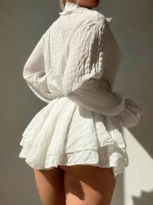 SHEIN Swim Women's Fashionable Solid Color Long Sleeve Cover Up,Summer Beach