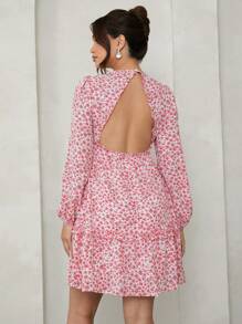 MaterniChic Maternity Autumn Ditsy Floral Ruffle Trim Dress, Fit For Valentine's Day, Party, Baby Shower - Pink - View 2