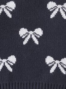 Baby Girl Bow Decor Round Neck Long Sleeve Casual Sweater - Multicolor - View 4