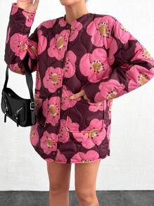 SHEIN Cottnline 时尚满花印花绗缝夹克 - 彩色 - 查看 4