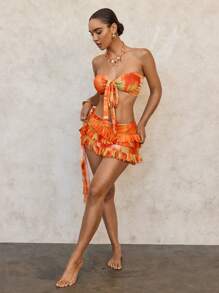 SHEIN Swim Basics Women's Sexy Tie-Dye Print Bandeau Bikini Set