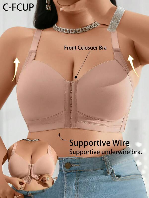1pc Plus Size Front Closure Wireless Bra