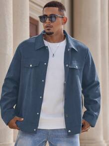 Manfinity Homme Plus Size Men's Solid Color Long Sleeve Single Breasted Casual Jacket For Autumn