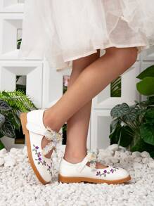 New Fashion Princess Shoes For Girls, Soft-Sole White Student Flats, Little Girls Mary Jane Shoes - White - View 4
