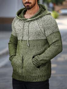Manfinity Homme Men's Solid Color Patchwork Pocket Minimalist Casual Hoodie Sweater - Green - View 4