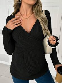 SHEIN 孕妇休闲纯色交叉裹身哺乳 T 恤