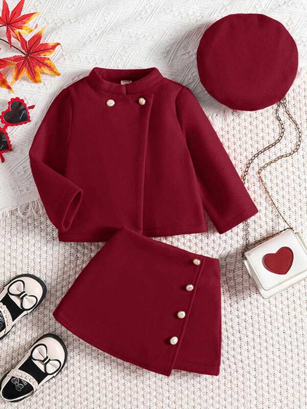 SHEIN Conjunto de 3 peças/conjunto de chapéu e cachecol urbano chique para meninas, elegante para passeios, reuniões, festas, aniversário, aniversário, outono/inverno